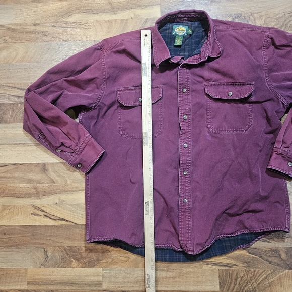 Cabelas Mens XL Maroon Flannel Lined Shirt Long Sleeve Button Up Work Outdoor - Picture 8 of 10